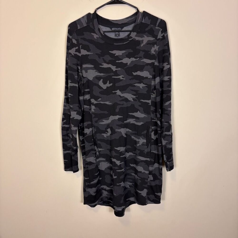 Athleta Balance Print Black‎ & Grey Camo Long Sleeve Shirt Dress Medium